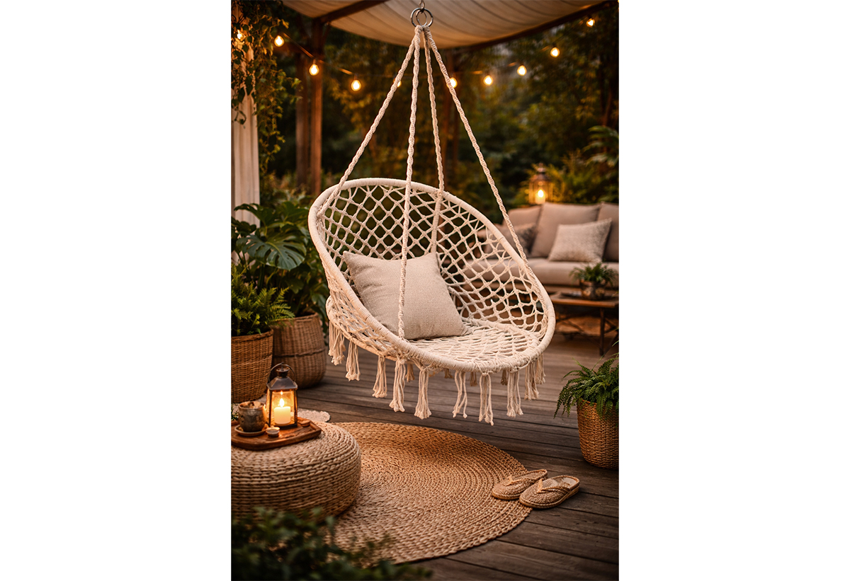 Απεικονίζεται η πολυθρόνα σε εξωτερικό χώρο.